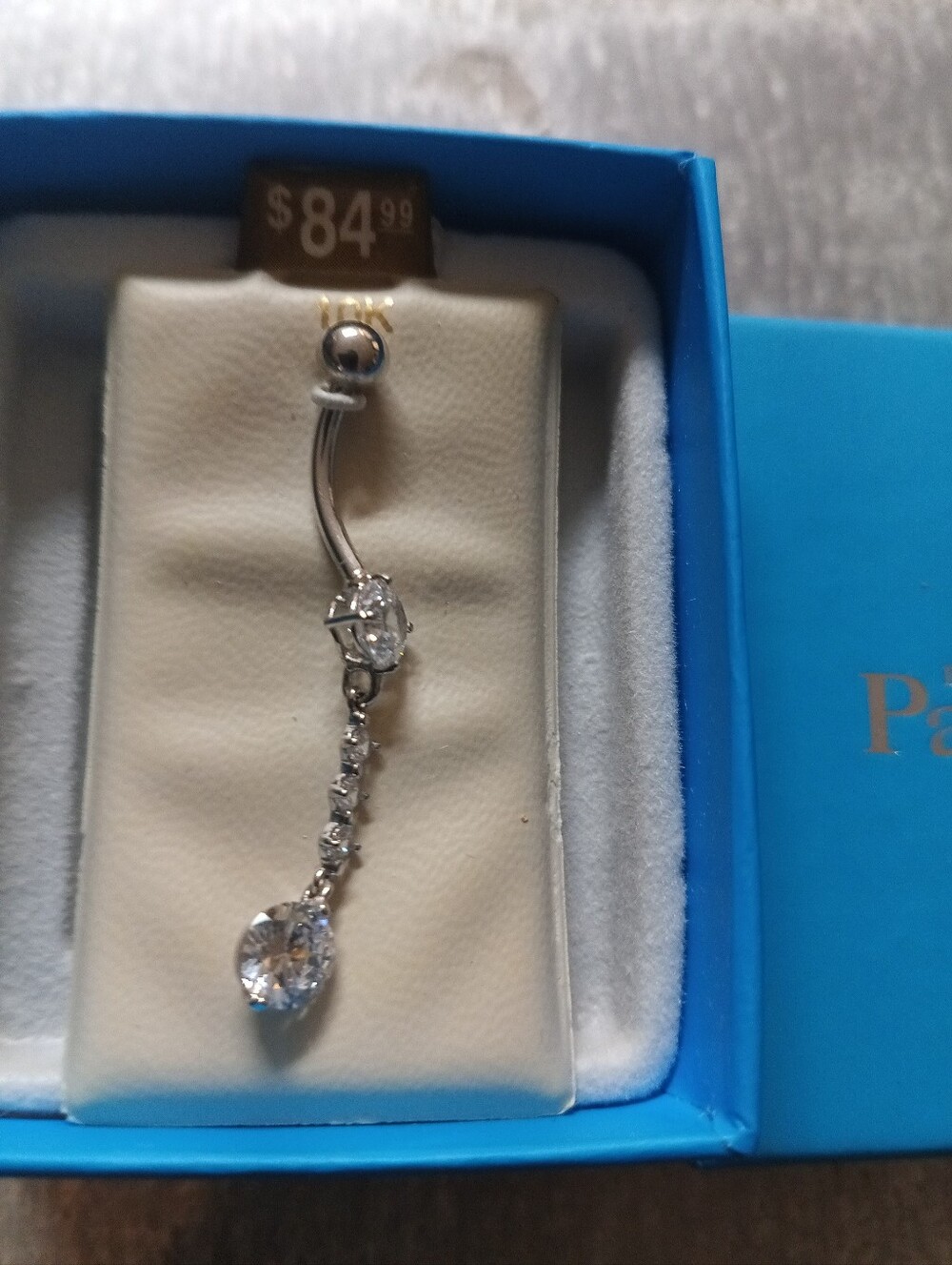 10 Karat NWT White Gold And CZ Navel Ring